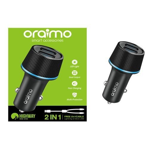 Oraimo Car Charger OCC21DML 2 USB Output Black Cellular Kenya