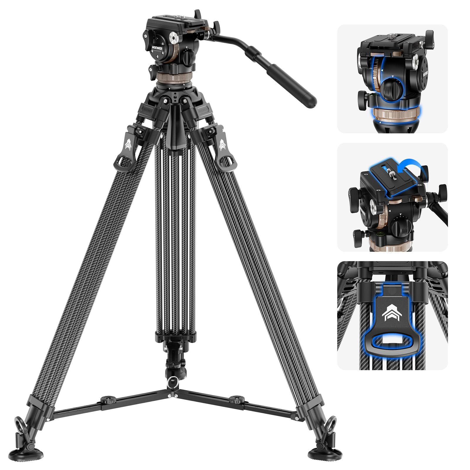 Neewer LL55 78 Carbon Fiber One Step Video Tripod with Dynamic Fluid Head
