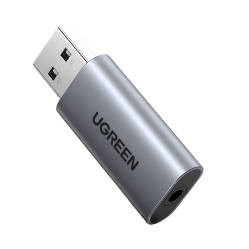 UGREEN CM383 USB-A to 3.5mm Audio Jack External Stereo Sound Adapter- Silver