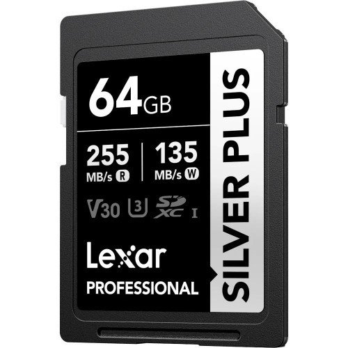Lexar 64GB Professional Silver Plus UHS-I SDXC Memory Card (255 MB/s)