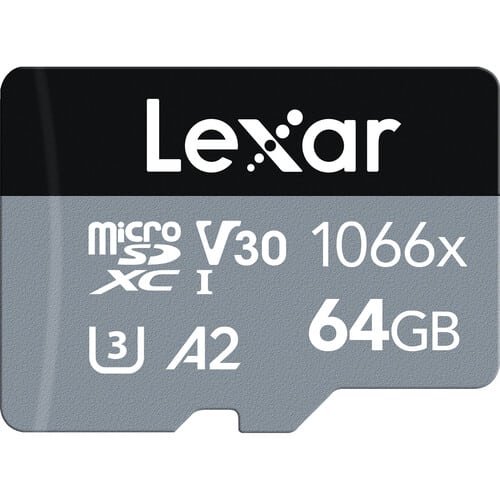 Lexar 64GB 160 Mbps Professional 1066x UHS-I microSDXC Memory Card with SD Adapter (SILVER Series)